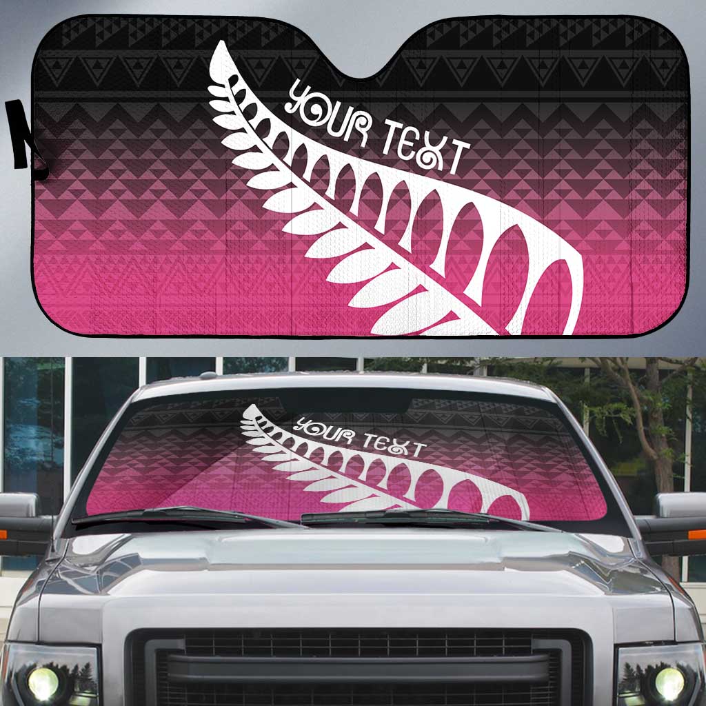 Pink Silver Fern Spirit Taniko Tukutuku Personalised Auto Sun Shade - Aussie Hoodie