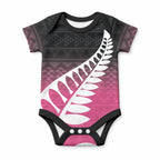 Pink Silver Fern Spirit Taniko Tukutuku Personalised Baby Onesie