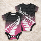 Pink Silver Fern Spirit Taniko Tukutuku Personalised Baby Onesie