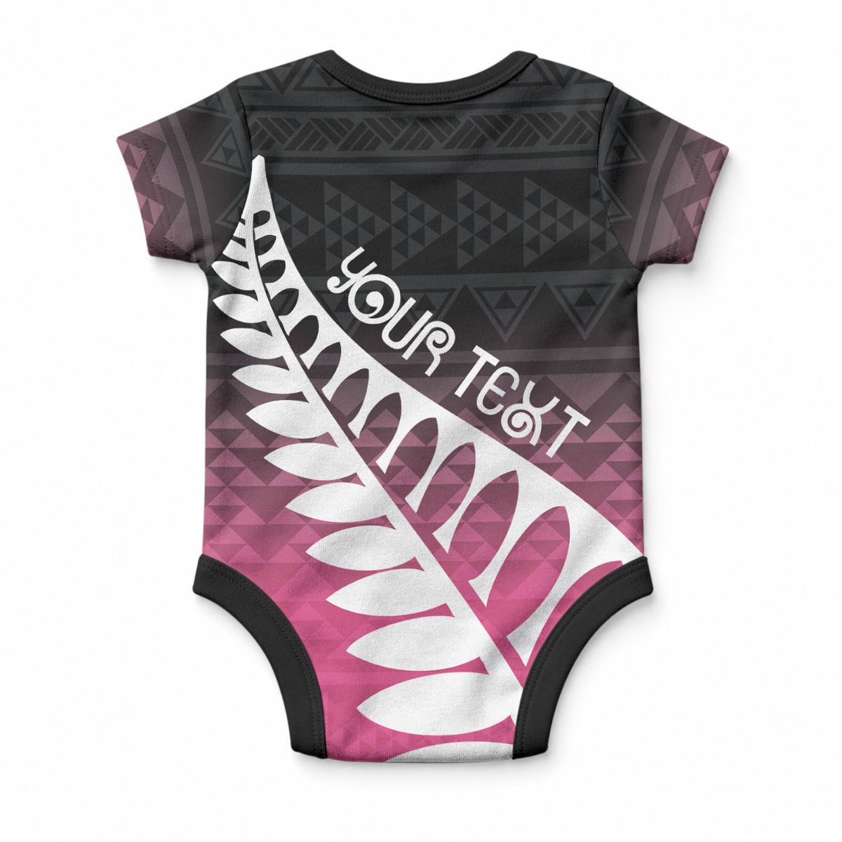 Pink Silver Fern Spirit Taniko Tukutuku Personalised Baby Onesie