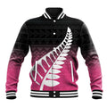 Pink Silver Fern Spirit Taniko Tukutuku Personalised Baseball Jacket