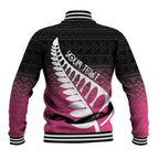 Pink Silver Fern Spirit Taniko Tukutuku Personalised Baseball Jacket