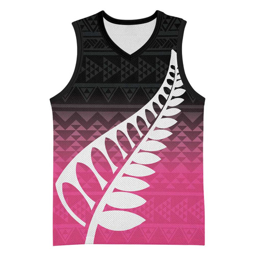 Pink Silver Fern Spirit Taniko Tukutuku Personalised Basketball Jersey - Aussie Hoodie