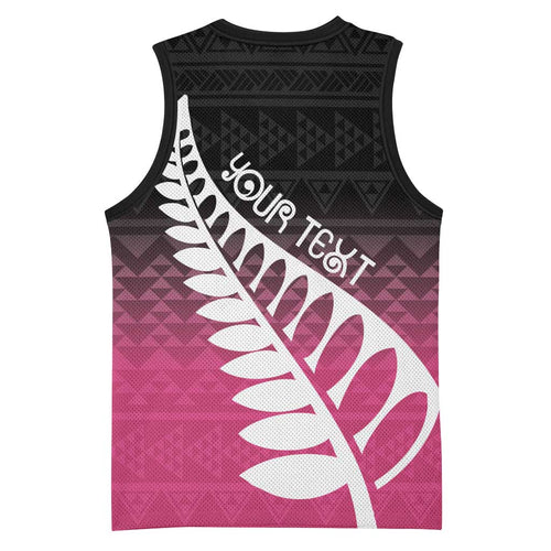 Pink Silver Fern Spirit Taniko Tukutuku Personalised Basketball Jersey - Aussie Hoodie