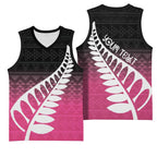 Pink Silver Fern Spirit Taniko Tukutuku Personalised Basketball Jersey - Aussie Hoodie