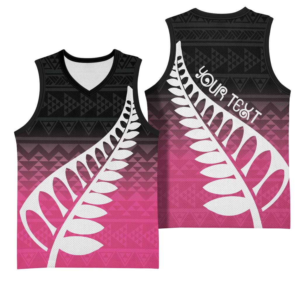Pink Silver Fern Spirit Taniko Tukutuku Personalised Basketball Jersey - Aussie Hoodie