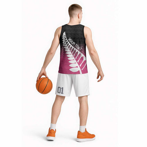Pink Silver Fern Spirit Taniko Tukutuku Personalised Basketball Jersey - Aussie Hoodie