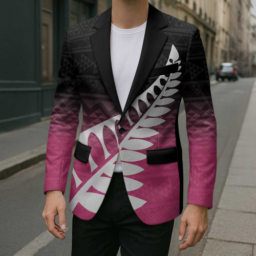Pink Silver Fern Spirit Taniko Tukutuku Personalised Blazer - Aussie Hoodie