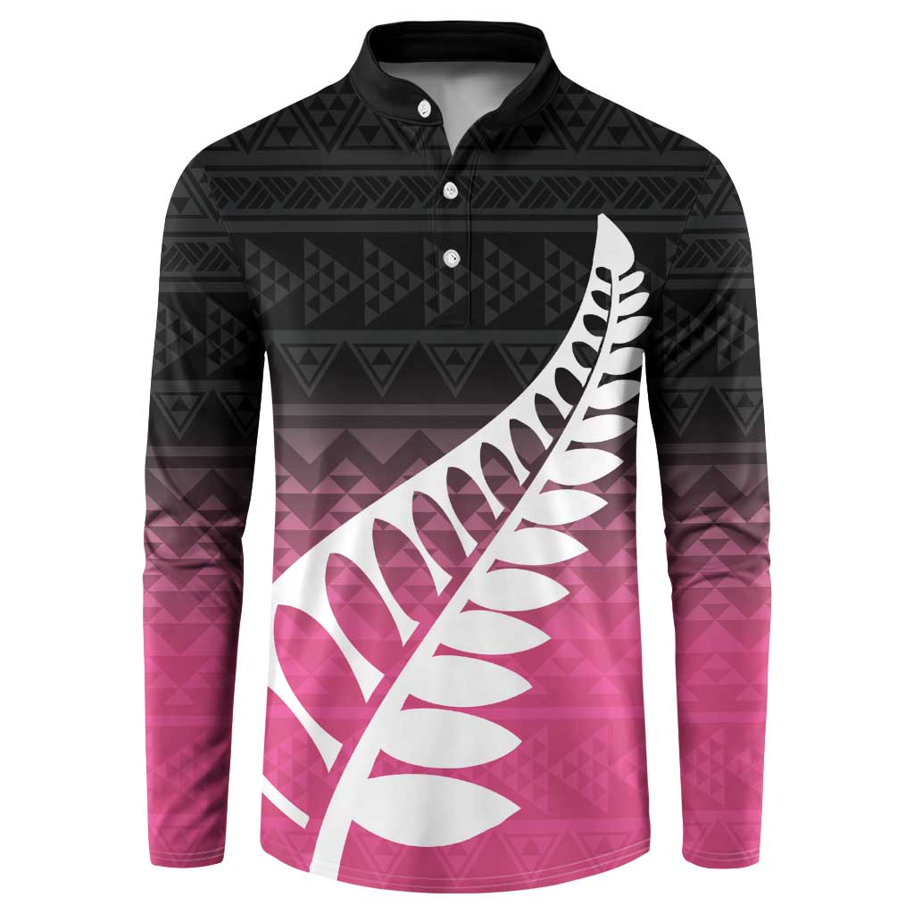 Pink Silver Fern Spirit Taniko Tukutuku Personalised Button Sweatshirt