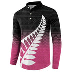 Pink Silver Fern Spirit Taniko Tukutuku Personalised Button Sweatshirt