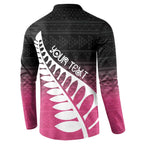 Pink Silver Fern Spirit Taniko Tukutuku Personalised Button Sweatshirt