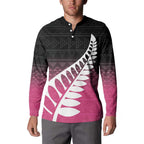 Pink Silver Fern Spirit Taniko Tukutuku Personalised Button Sweatshirt