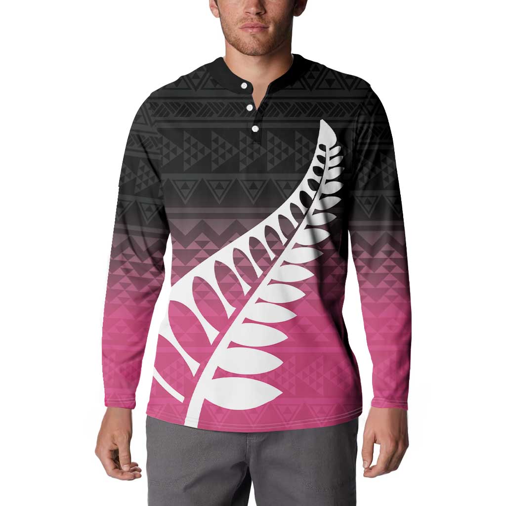 Pink Silver Fern Spirit Taniko Tukutuku Personalised Button Sweatshirt
