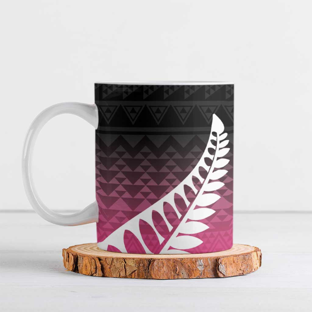 Pink Silver Fern Spirit Taniko Tukutuku Personalised Ceramic Mug - Aussie Hoodie