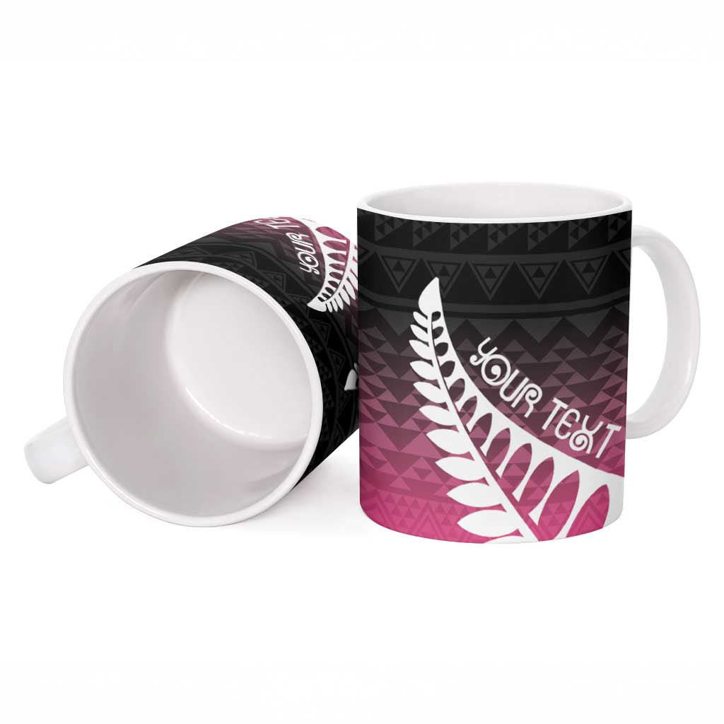 Pink Silver Fern Spirit Taniko Tukutuku Personalised Ceramic Mug - Aussie Hoodie