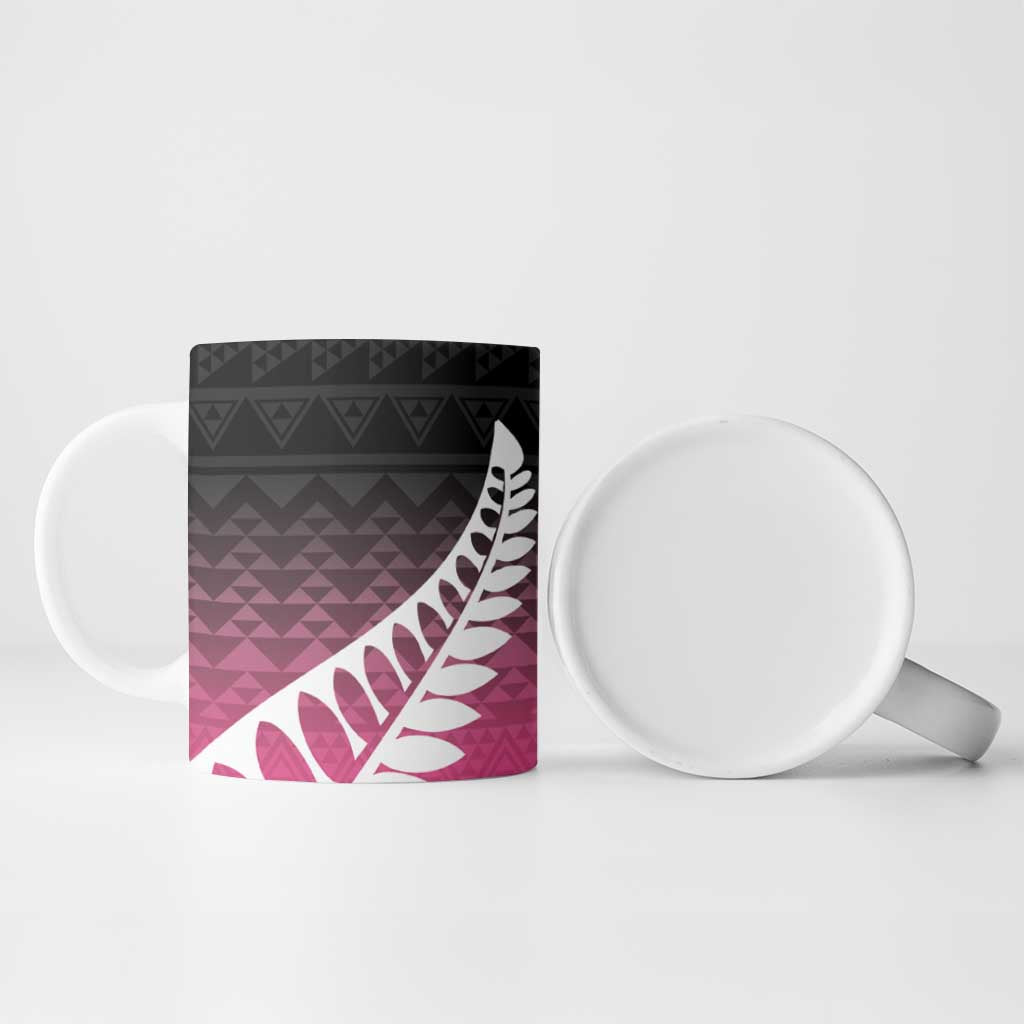 Pink Silver Fern Spirit Taniko Tukutuku Personalised Ceramic Mug - Aussie Hoodie