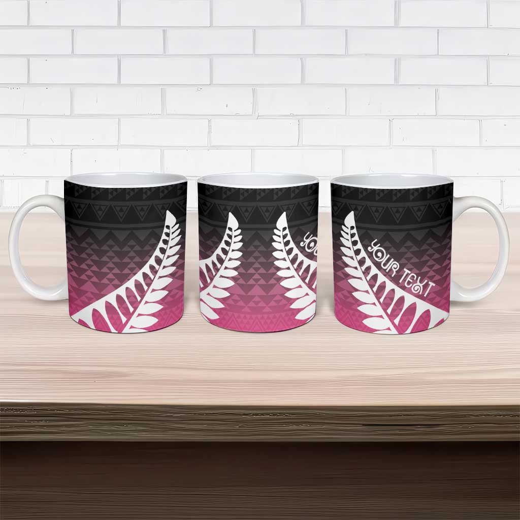 Pink Silver Fern Spirit Taniko Tukutuku Personalised Ceramic Mug - Aussie Hoodie
