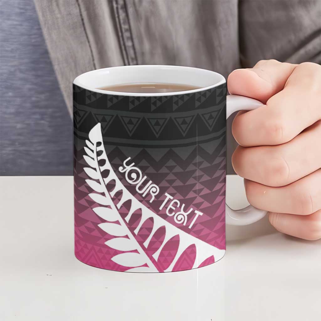Pink Silver Fern Spirit Taniko Tukutuku Personalised Ceramic Mug - Aussie Hoodie