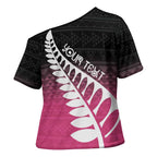 Pink Silver Fern Spirit Taniko Tukutuku Personalised Cross Shoulder Shirt - Aussie Hoodie