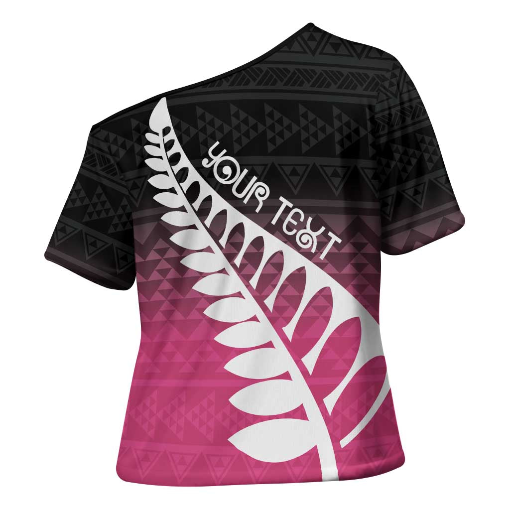 Pink Silver Fern Spirit Taniko Tukutuku Personalised Cross Shoulder Shirt - Aussie Hoodie