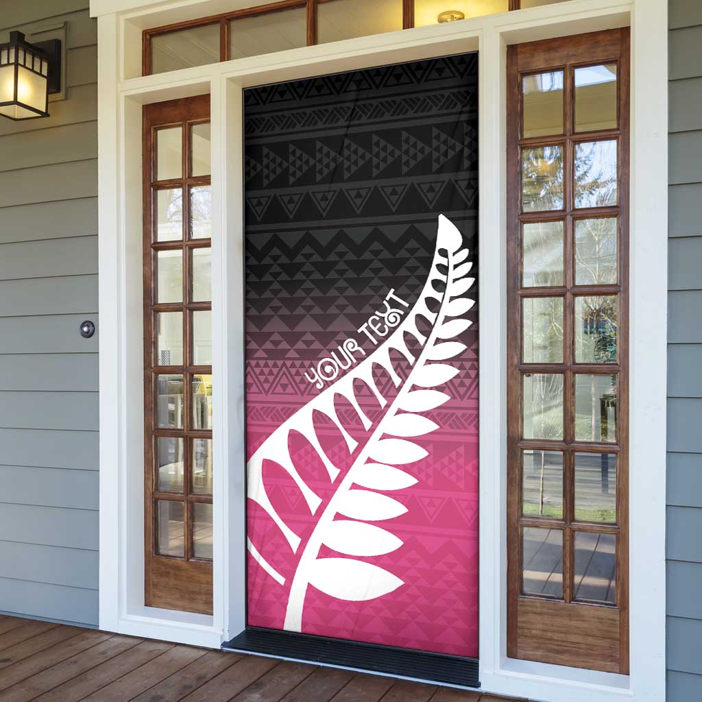 Pink Silver Fern Spirit Taniko Tukutuku Personalised Door Cover - Aussie Hoodie