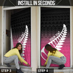 Pink Silver Fern Spirit Taniko Tukutuku Personalised Door Cover - Aussie Hoodie