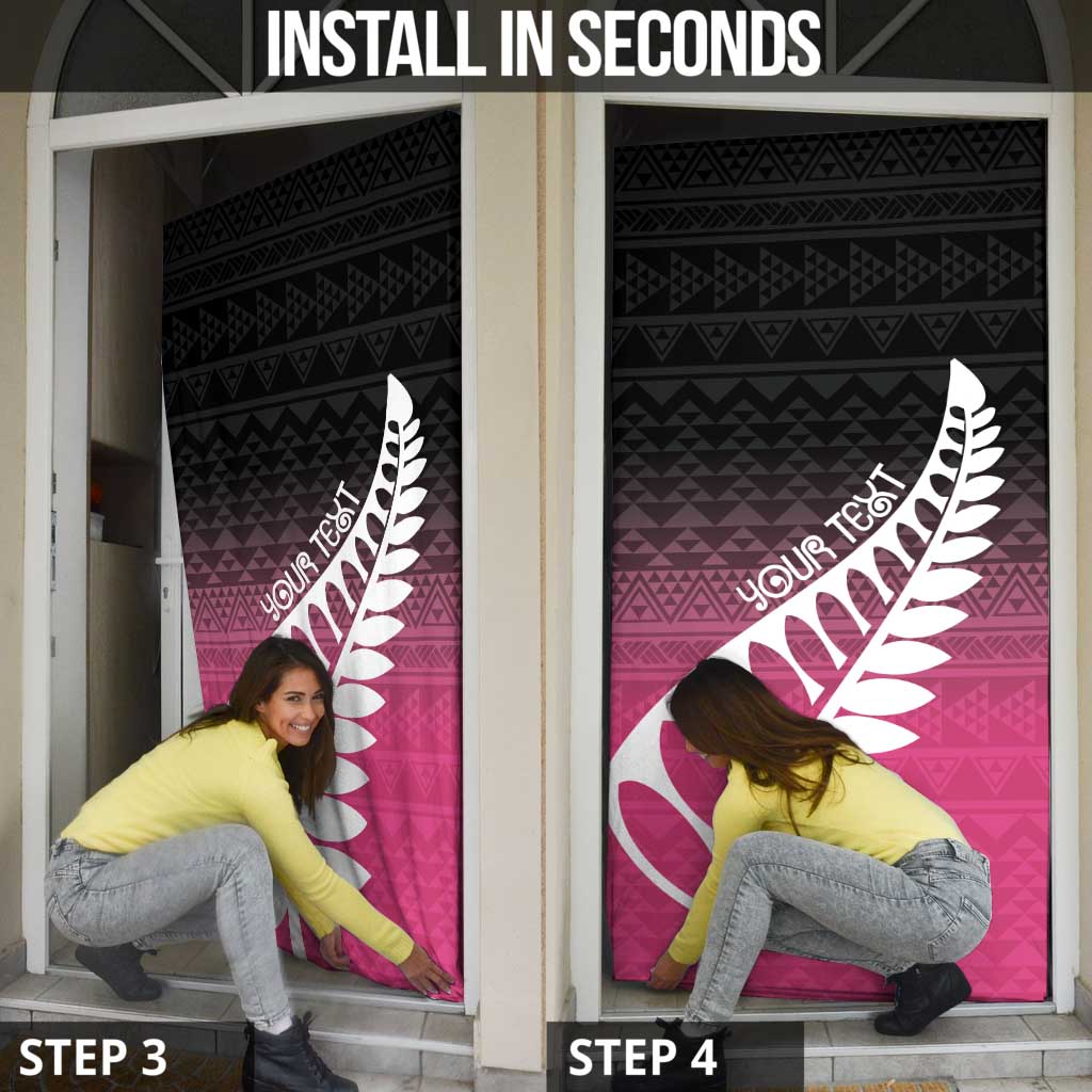 Pink Silver Fern Spirit Taniko Tukutuku Personalised Door Cover - Aussie Hoodie