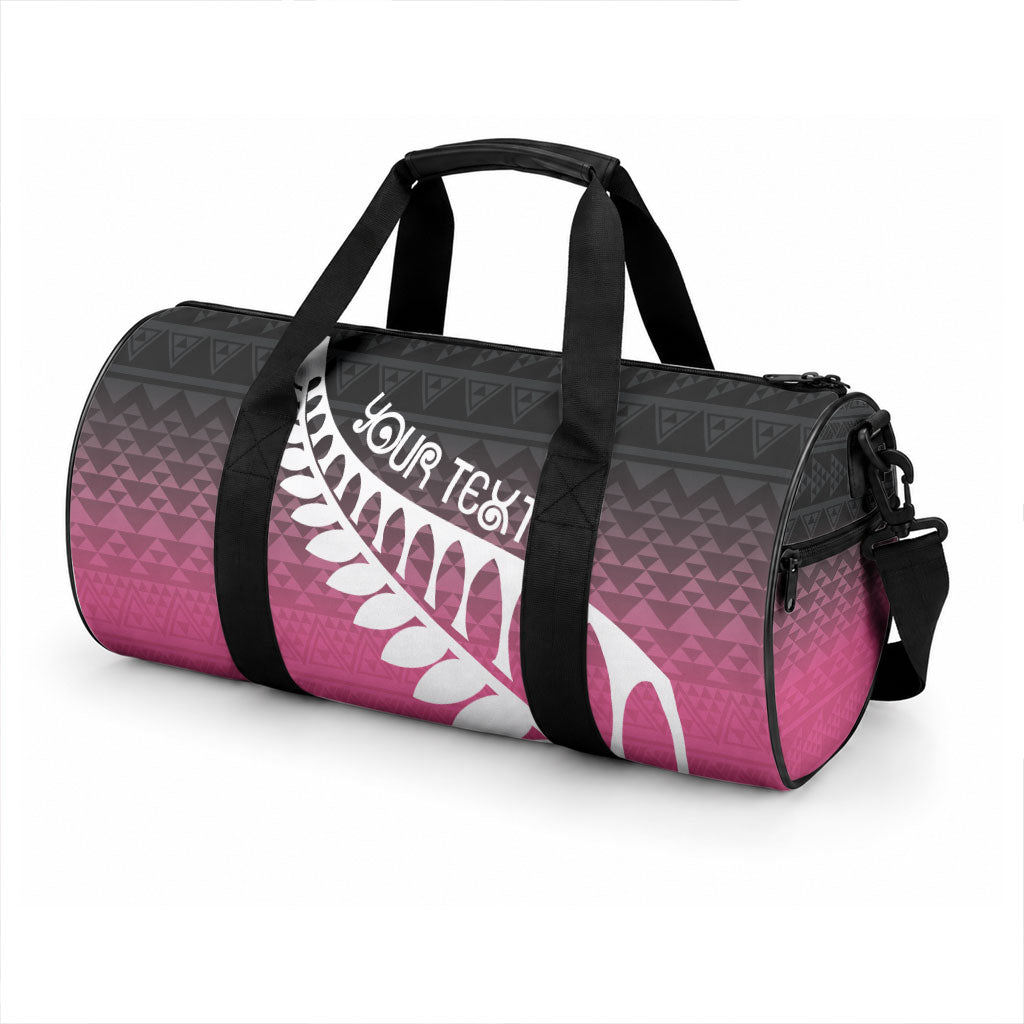 Pink Silver Fern Spirit Taniko Tukutuku Personalised Duffle Bag
