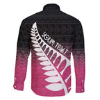 Pink Silver Fern Spirit Taniko Tukutuku Personalised Family Matching Off Shoulder Maxi Dress and Hawaiian Shirt