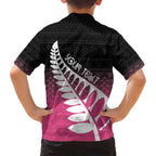 Pink Silver Fern Spirit Taniko Tukutuku Personalised Family Matching Off Shoulder Short Dress and Hawaiian Shirt