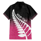 Pink Silver Fern Spirit Taniko Tukutuku Personalised Family Matching Off Shoulder Short Dress and Hawaiian Shirt