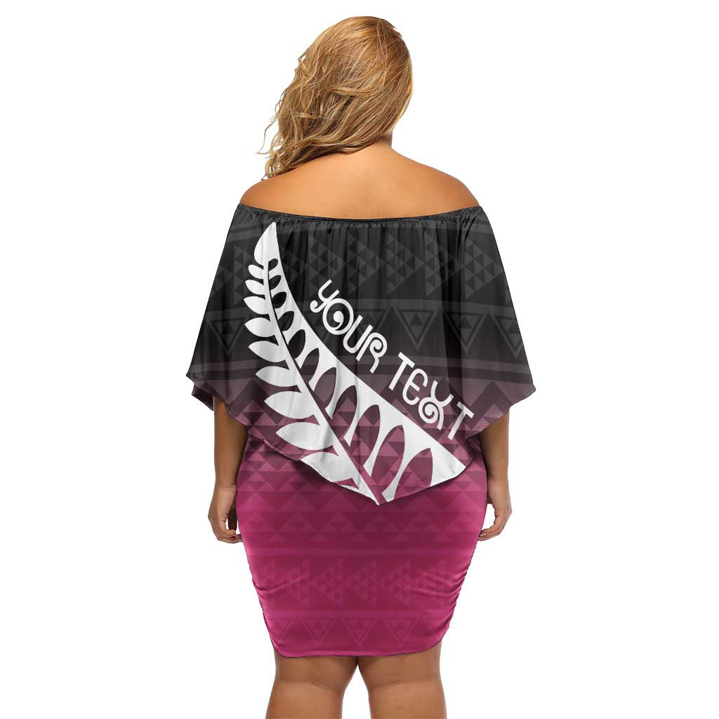 Pink Silver Fern Spirit Taniko Tukutuku Personalised Family Matching Off Shoulder Short Dress and Hawaiian Shirt