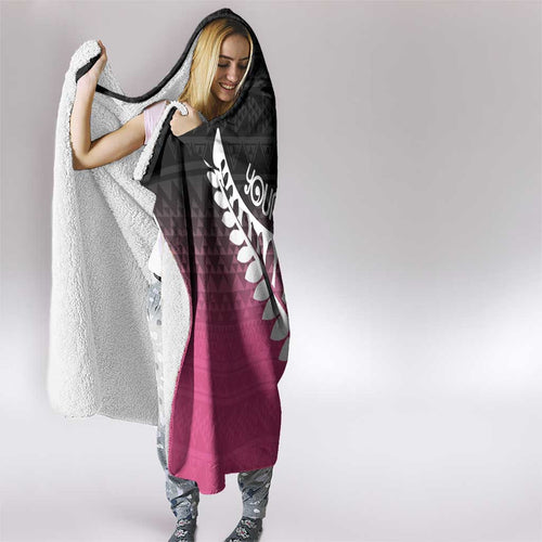 Pink Silver Fern Spirit Taniko Tukutuku Personalised Hooded Blanket