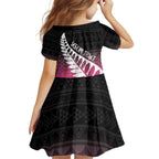 Pink Silver Fern Spirit Taniko Tukutuku Personalised Kid Short Sleeve Dress