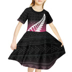 Pink Silver Fern Spirit Taniko Tukutuku Personalised Kid Short Sleeve Dress