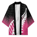 Pink Silver Fern Spirit Taniko Tukutuku Personalised Kimono - Aussie Hoodie