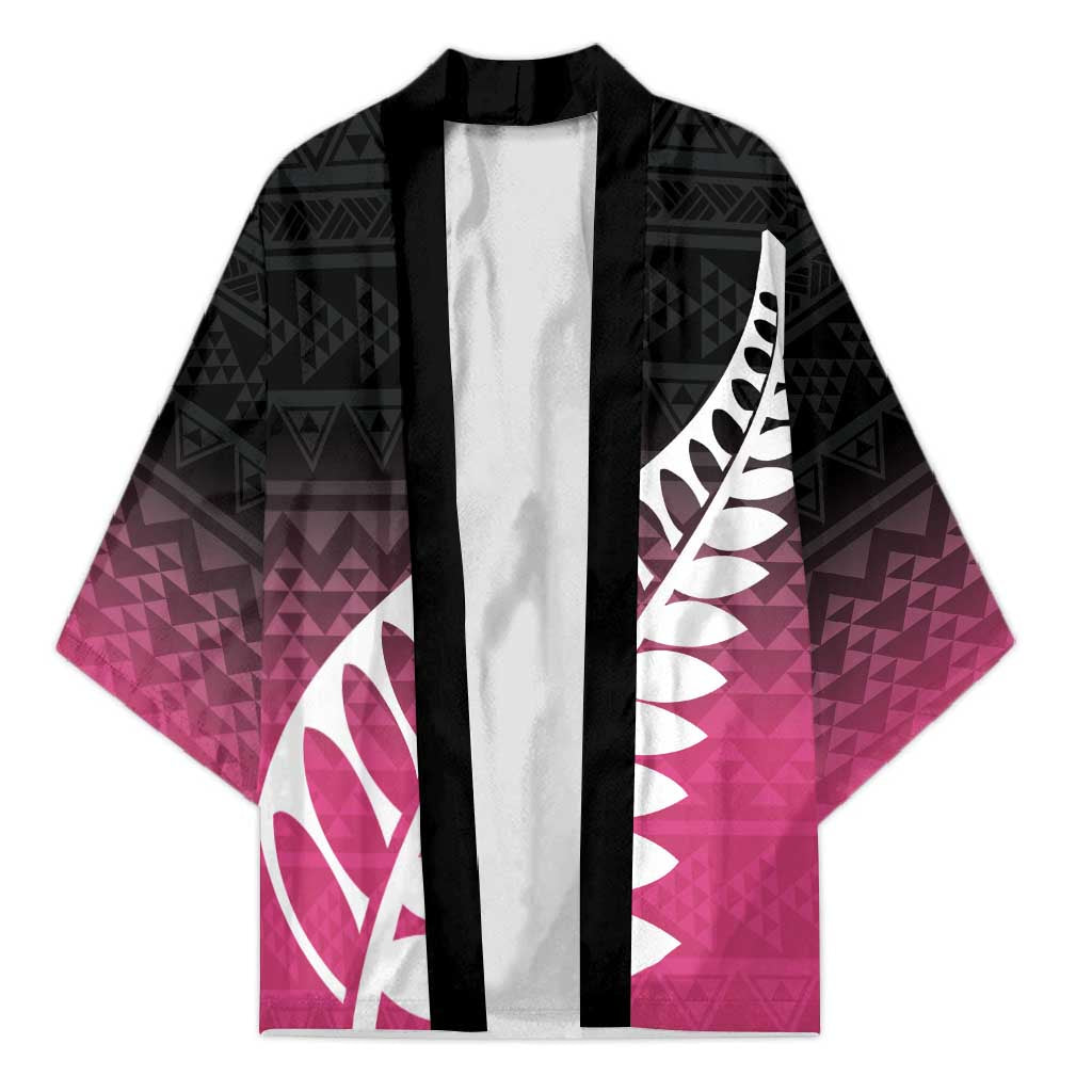 Pink Silver Fern Spirit Taniko Tukutuku Personalised Kimono - Aussie Hoodie
