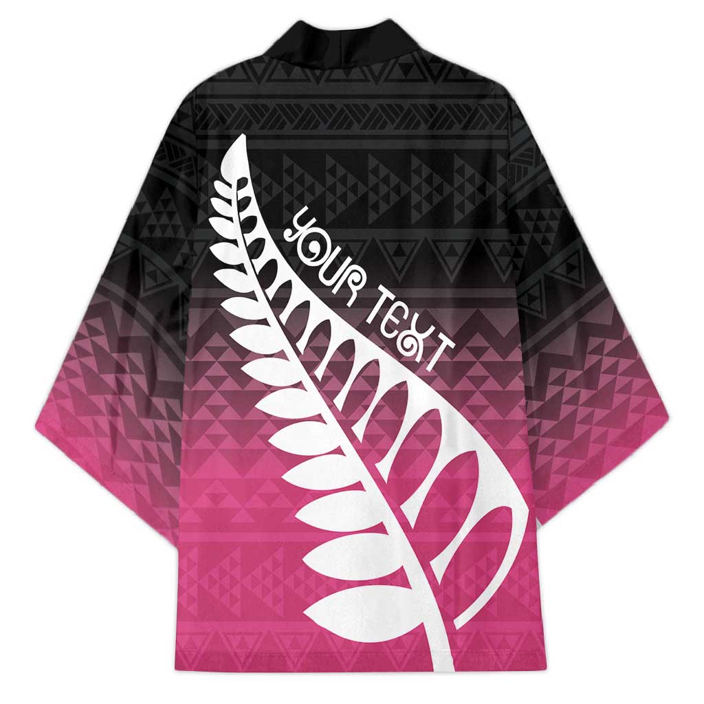 Pink Silver Fern Spirit Taniko Tukutuku Personalised Kimono - Aussie Hoodie