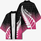 Pink Silver Fern Spirit Taniko Tukutuku Personalised Kimono - Aussie Hoodie