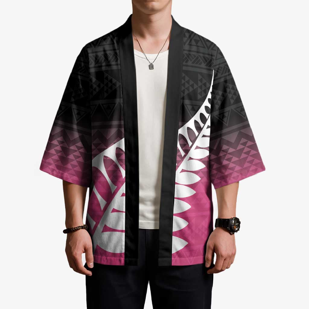 Pink Silver Fern Spirit Taniko Tukutuku Personalised Kimono - Aussie Hoodie