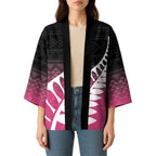Pink Silver Fern Spirit Taniko Tukutuku Personalised Kimono - Aussie Hoodie