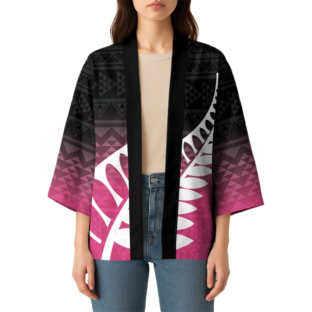 Pink Silver Fern Spirit Taniko Tukutuku Personalised Kimono - Aussie Hoodie