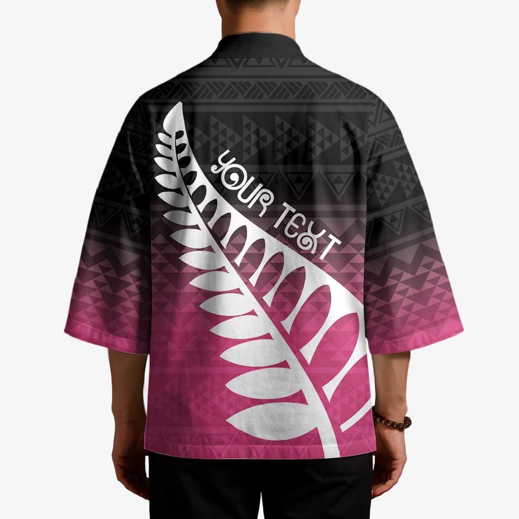 Pink Silver Fern Spirit Taniko Tukutuku Personalised Kimono - Aussie Hoodie