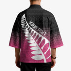 Pink Silver Fern Spirit Taniko Tukutuku Personalised Kimono - Aussie Hoodie