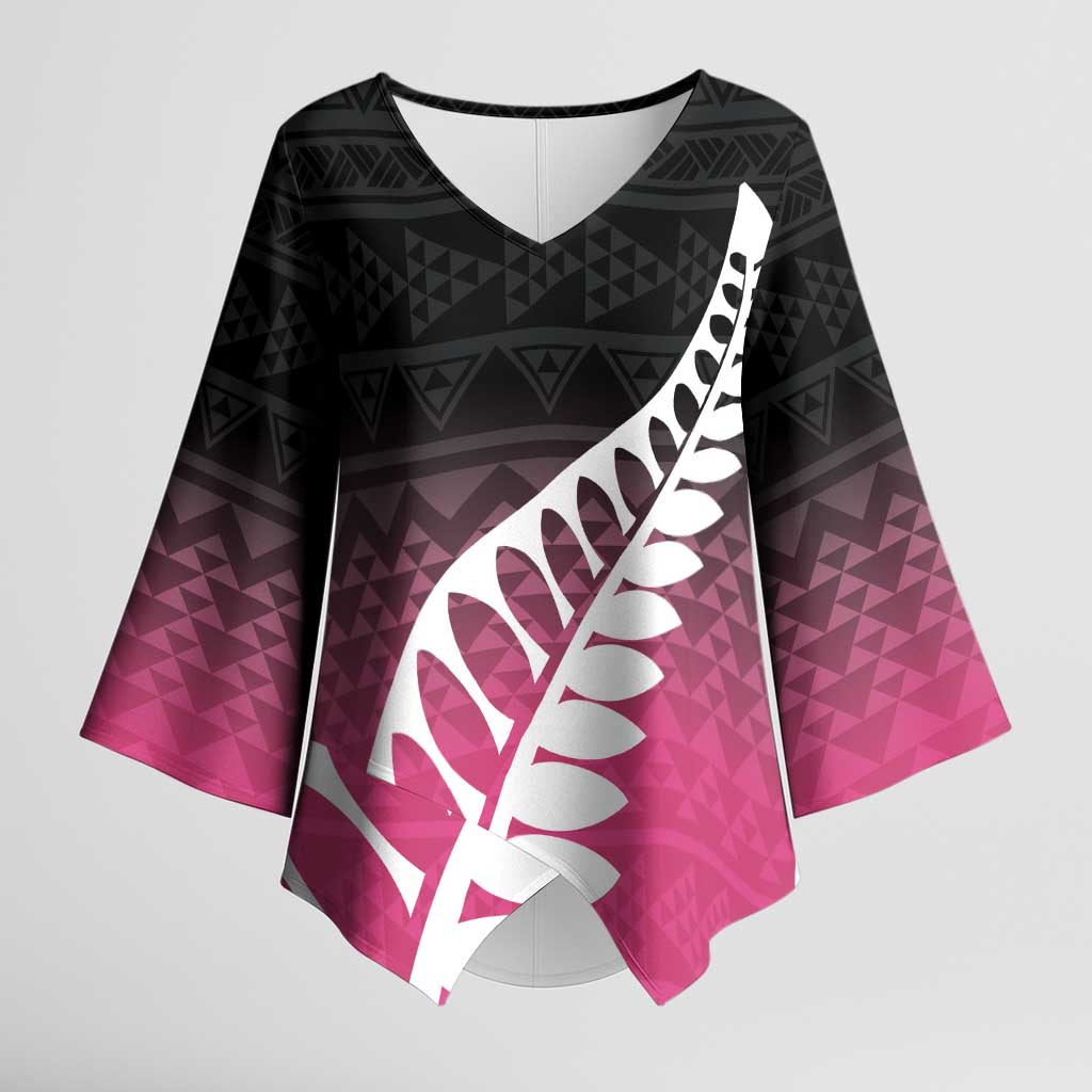 Pink Silver Fern Spirit Taniko Tukutuku Personalised Kimono Sleeve Blouse - Aussie Hoodie