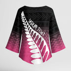 Pink Silver Fern Spirit Taniko Tukutuku Personalised Kimono Sleeve Blouse - Aussie Hoodie