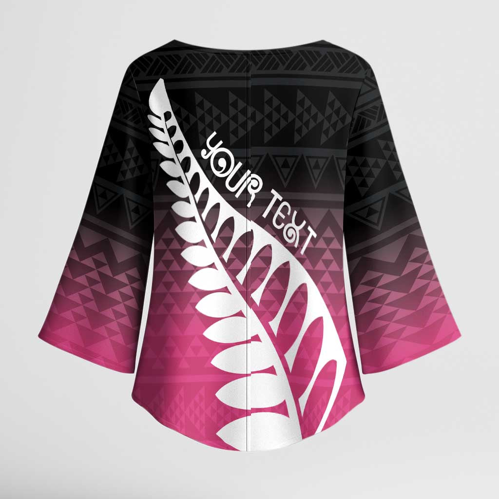 Pink Silver Fern Spirit Taniko Tukutuku Personalised Kimono Sleeve Blouse - Aussie Hoodie