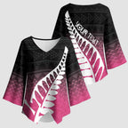 Pink Silver Fern Spirit Taniko Tukutuku Personalised Kimono Sleeve Blouse - Aussie Hoodie
