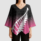 Pink Silver Fern Spirit Taniko Tukutuku Personalised Kimono Sleeve Blouse - Aussie Hoodie