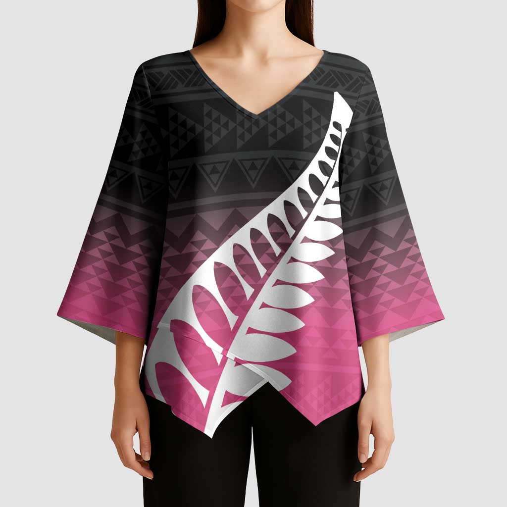 Pink Silver Fern Spirit Taniko Tukutuku Personalised Kimono Sleeve Blouse - Aussie Hoodie